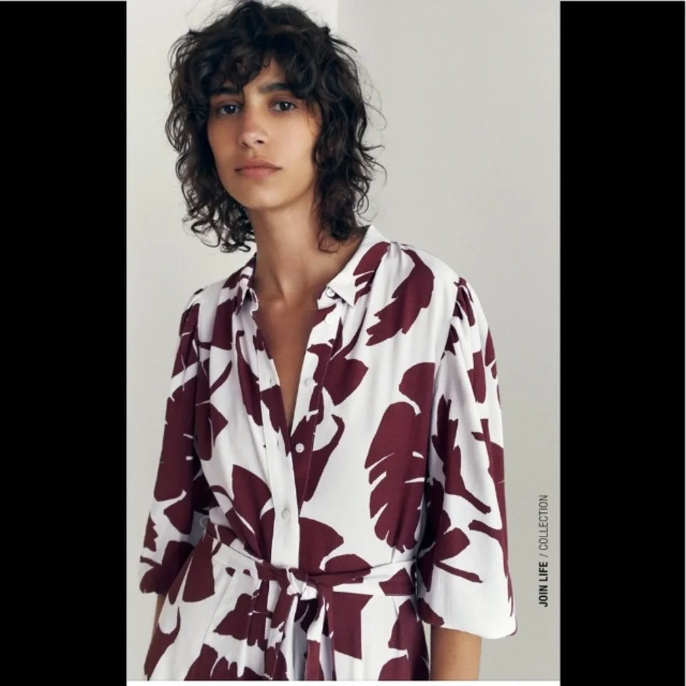 Zara Maroon and White Leaf Print Dress- M - Picture 2 of 11